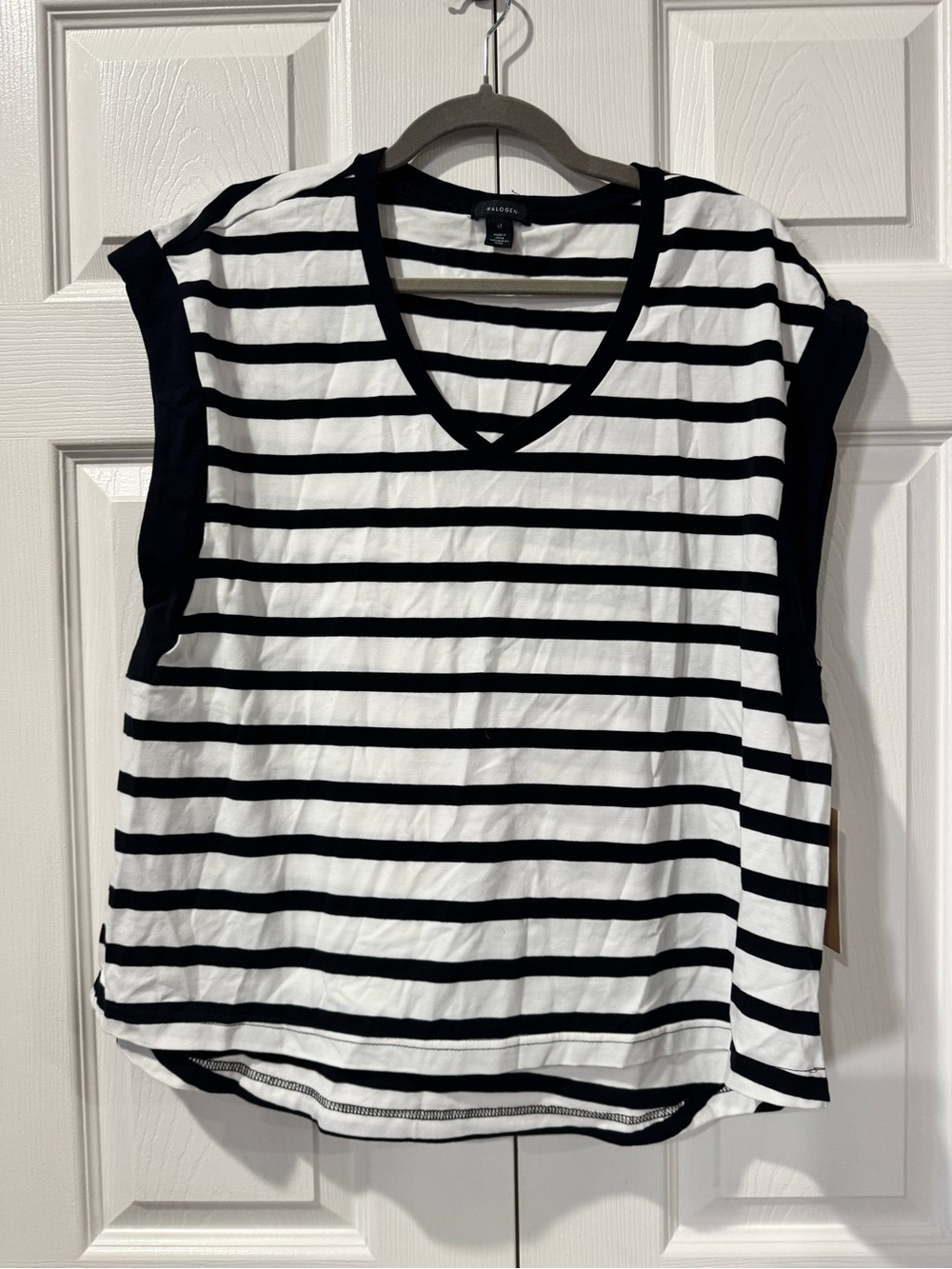 Halogen Black & White Striped V-Neck Tank Top